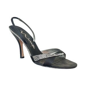 Nina Giana Black Satin Heel Sandals with Rhinestones Sz 7